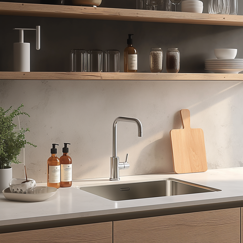 JIMU stainless steel kitchen sink and faucet application