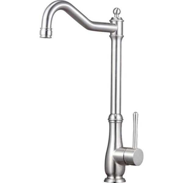 F1965 Brushed Stainless Steel Kitchen Faucet – Single Handle High-Arc Swivel Kitchen Sink Mixer Tap with Stream Spray, Rust Resistant, Easy to Install