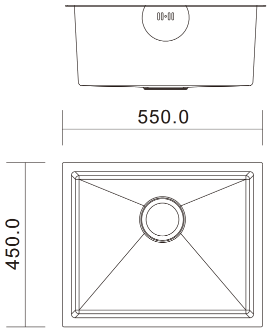 H-5545US-BK dimensions drawing H-5545US-BK sink dimensions drawing