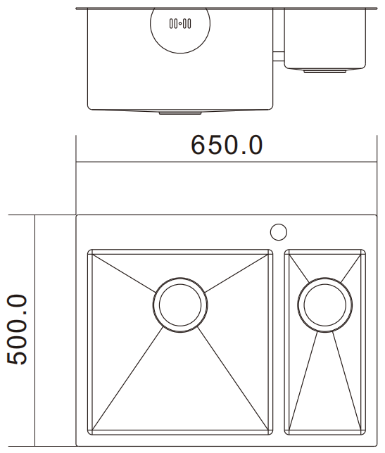 H-6550TD-SV sink dimensions drawing