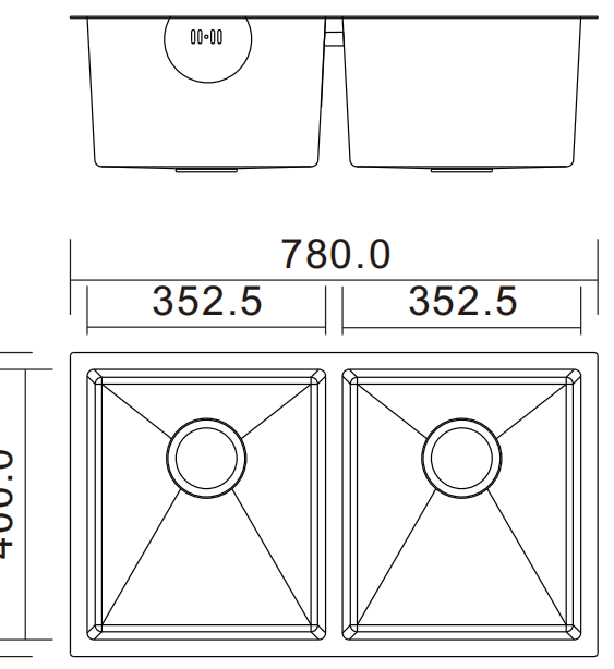 H-7845UD dimensions drawing H-7845UD sink dimensions drawing