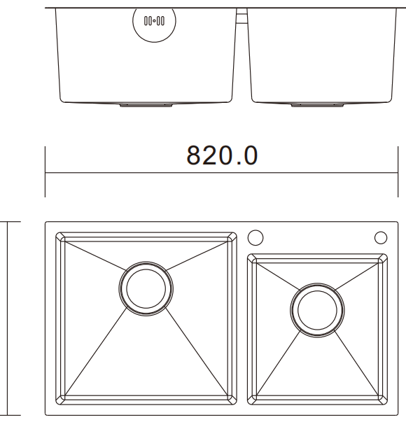 H-8245TD-RG dimensions drawing H-8245TD-RG sink dimensions drawing