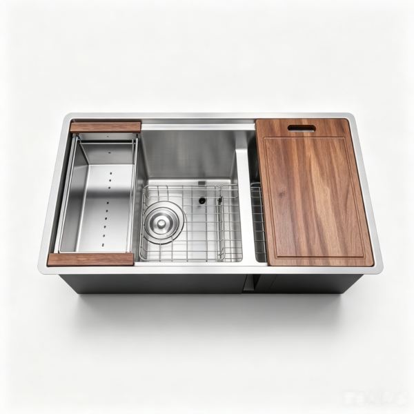 32-inch Stainless Steel Workstation Kitchen Sink with Colander and Wood Cutting Board 32-inch Stainless Steel Workstation Kitchen Sink with Colander and Wood Cutting Board